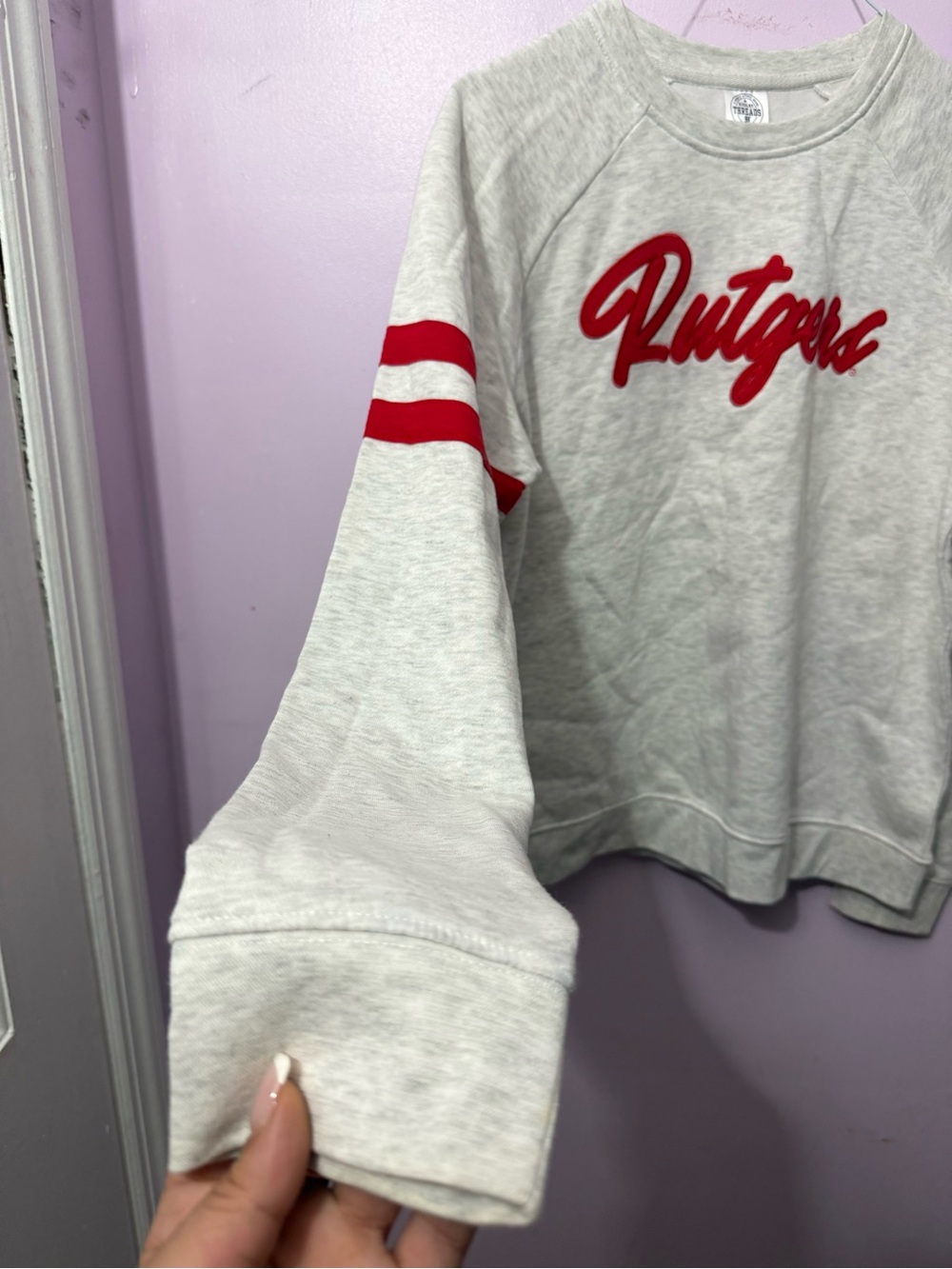 Rivalry Threads Light Gray Sweatshirt with Red Rutgers Script - Picture 2 of 5